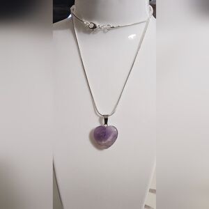 Natural Amethyst Purple Heart Pendant Necklace Items 006